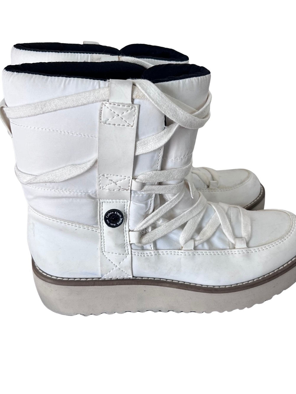 Calvin Klein Jeans White Lace-Up Winter Platform Boots women’s Size 8